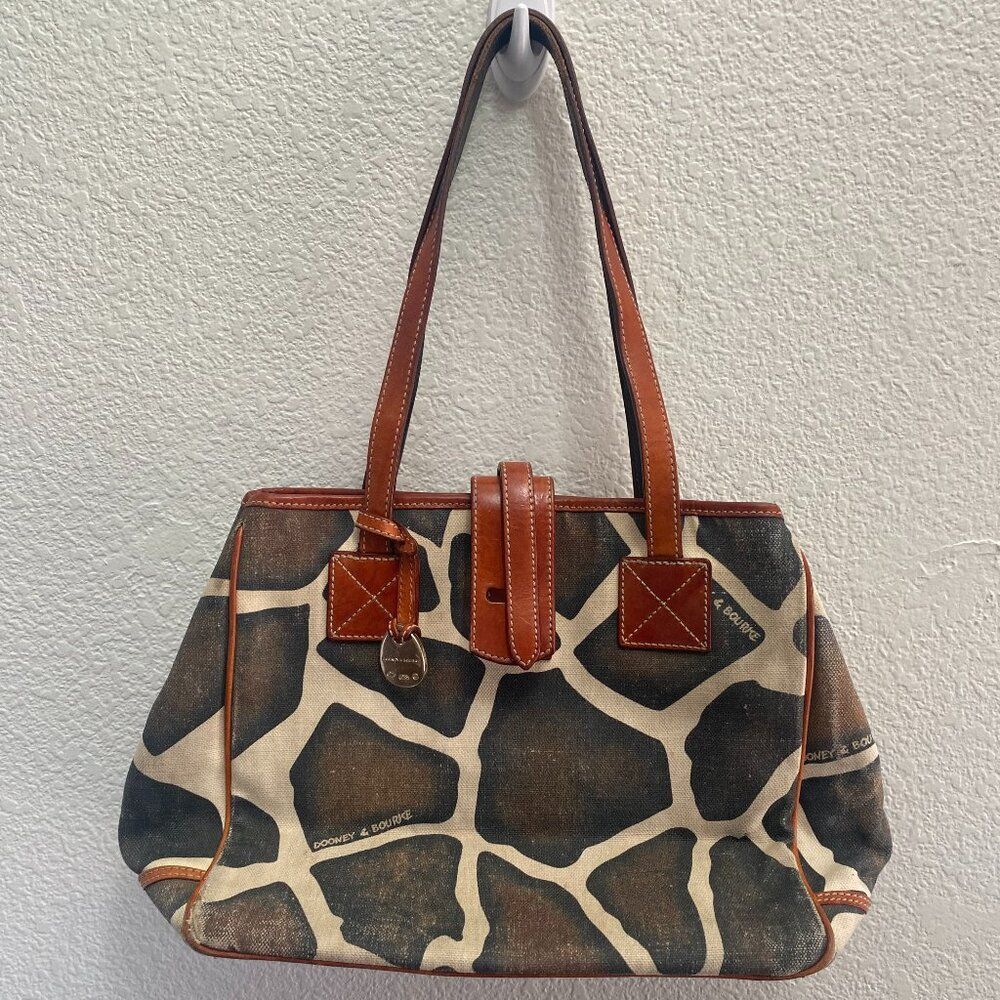 Vintage Dooney & Bourke Giraffe Print Canvas Leather Shopper Tote Bag